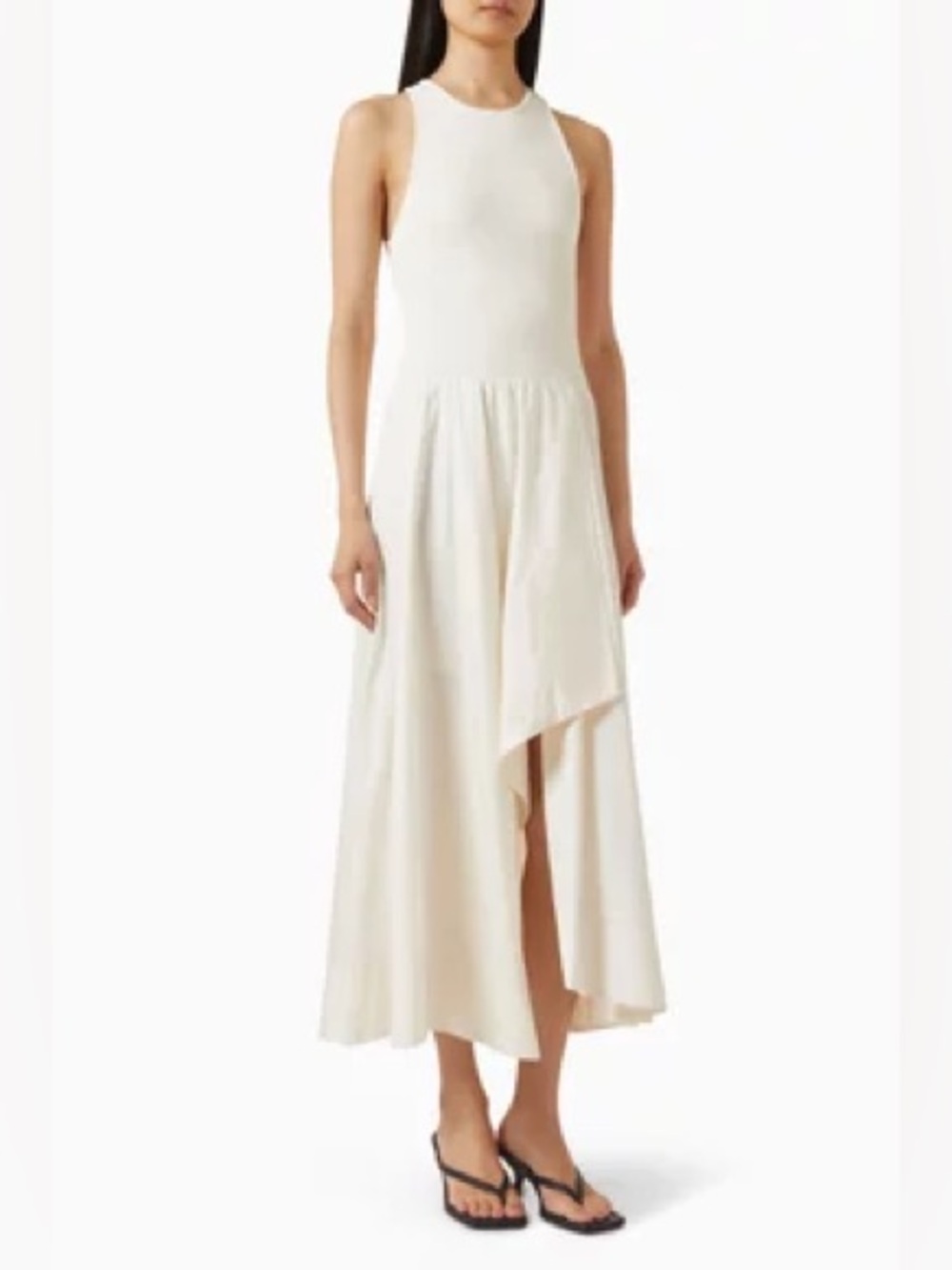 Knit Bodice Asymmetric Dress